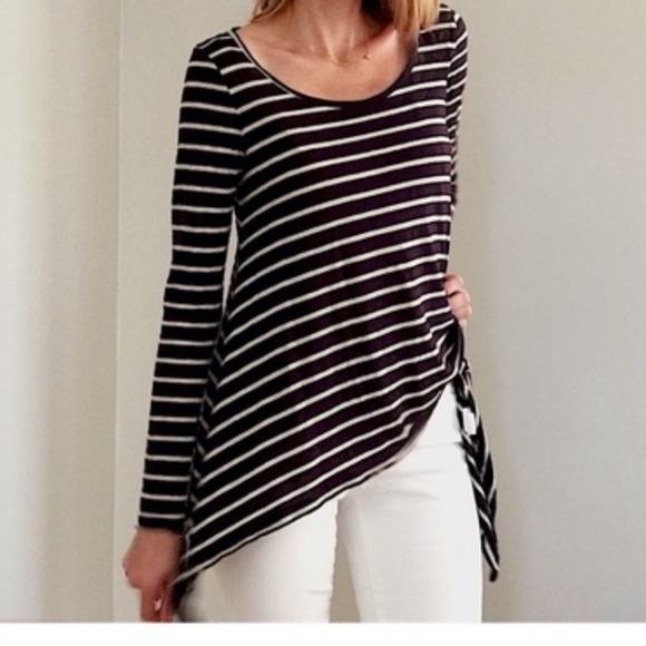 ANTHROPOLOGIE Iris & Navy Striped Tee Long sleeve Blue & tan size medium - Picture 6 of 6